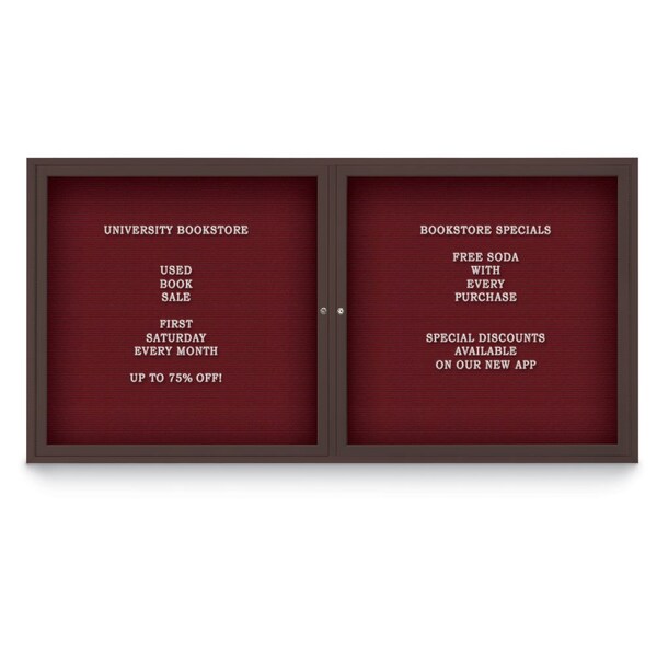 72"x48" 3-Door Enclosed Outdoor Letterboard, Burgundy/Bronze